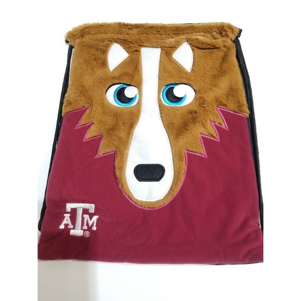 Texas A&M Drawstring Backpack Bag College Licensed 18" X 14" Faux Fur Mascot